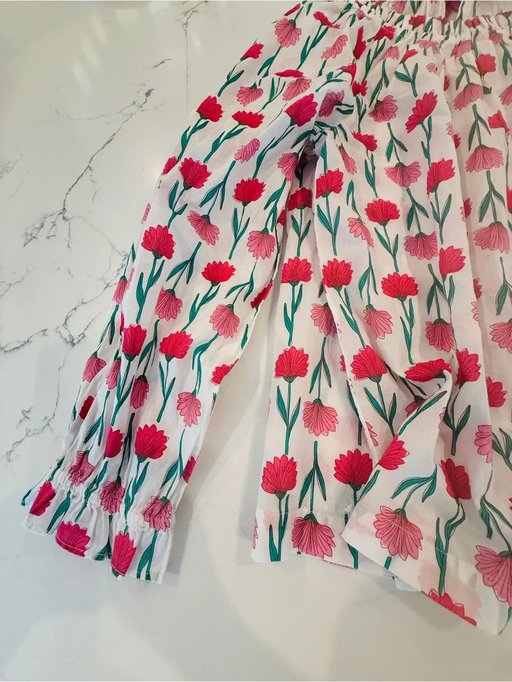 J. Crew White Blouse with Pink & Red Floral Print size S